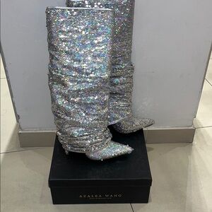 Azalea wang Silver Glitter Women's Boots